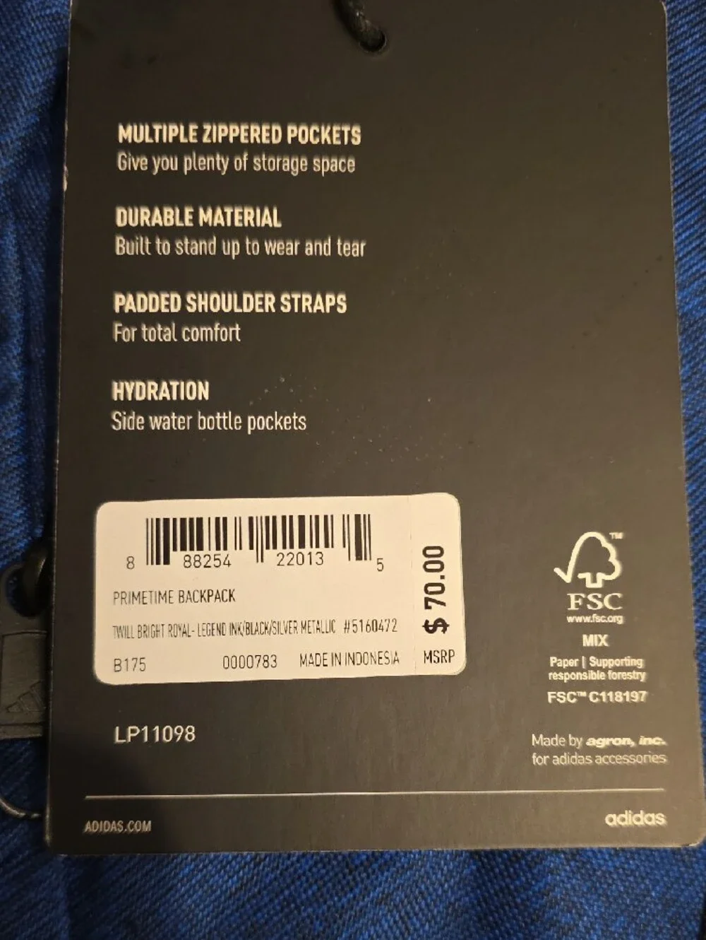 adidas Bright Royal Navy Primetime Backpack